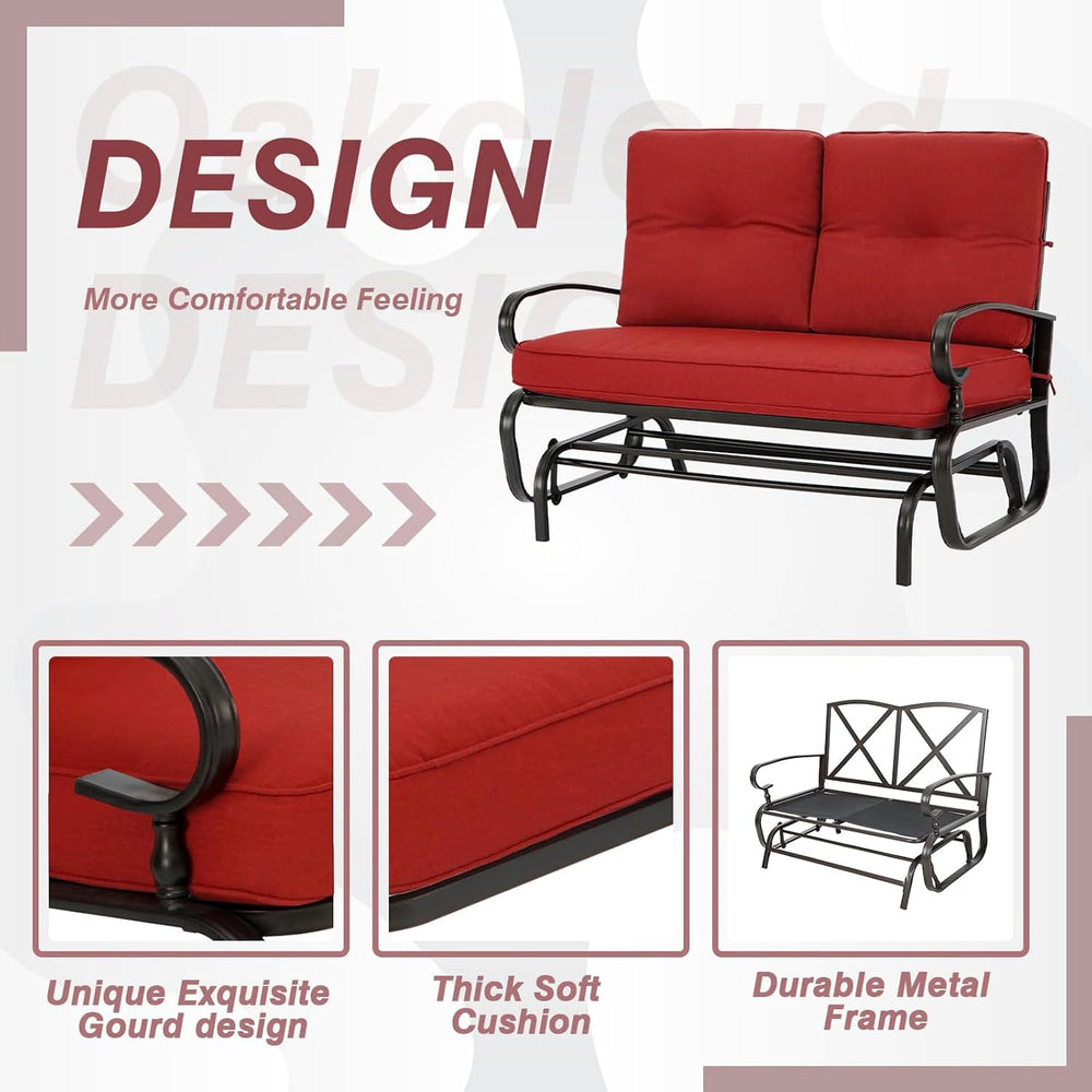 Crownland Outdoor Patio Glider Chair for 2-Person, Red | Wrought Iron Frame w...