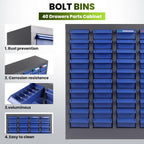 40-Drawer Bolt and Nut Organizer Bolt Bin Cabinet, Steel Part Cabinets Hardware Tool Storage Cabinet with Shelves and Label Stickers for Parts, Small Items and Toy Storage(21" L x 24.8" H)