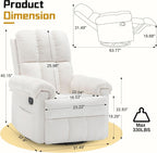 Korser Recliner Chair, Swivel Rocker Recliner Chair for Adults, Small Recliners for Small Spaces, Upholstered Manual Recliner with Side Pockets, Nursery Rocking Chair for Living Room, Chenille, Beige