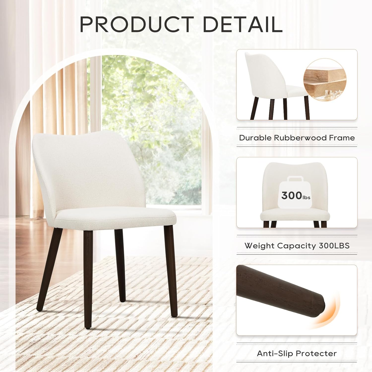 COLAMY Dining Chairs Set of 4, Upholstered Fabric Kitchen Chairs with Curved Back, Padded Seat and Solid Wood Legs, Modern Dining Chair for Kitchen Dining Room, Beige
