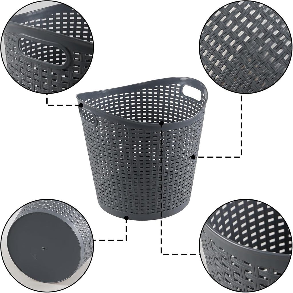 Kiddream 6 Pack Plastic Laundry Clothes Hamper Baskets, Large Storage Baskets for Organizing, 30 Liters Capacity, Dark Grey