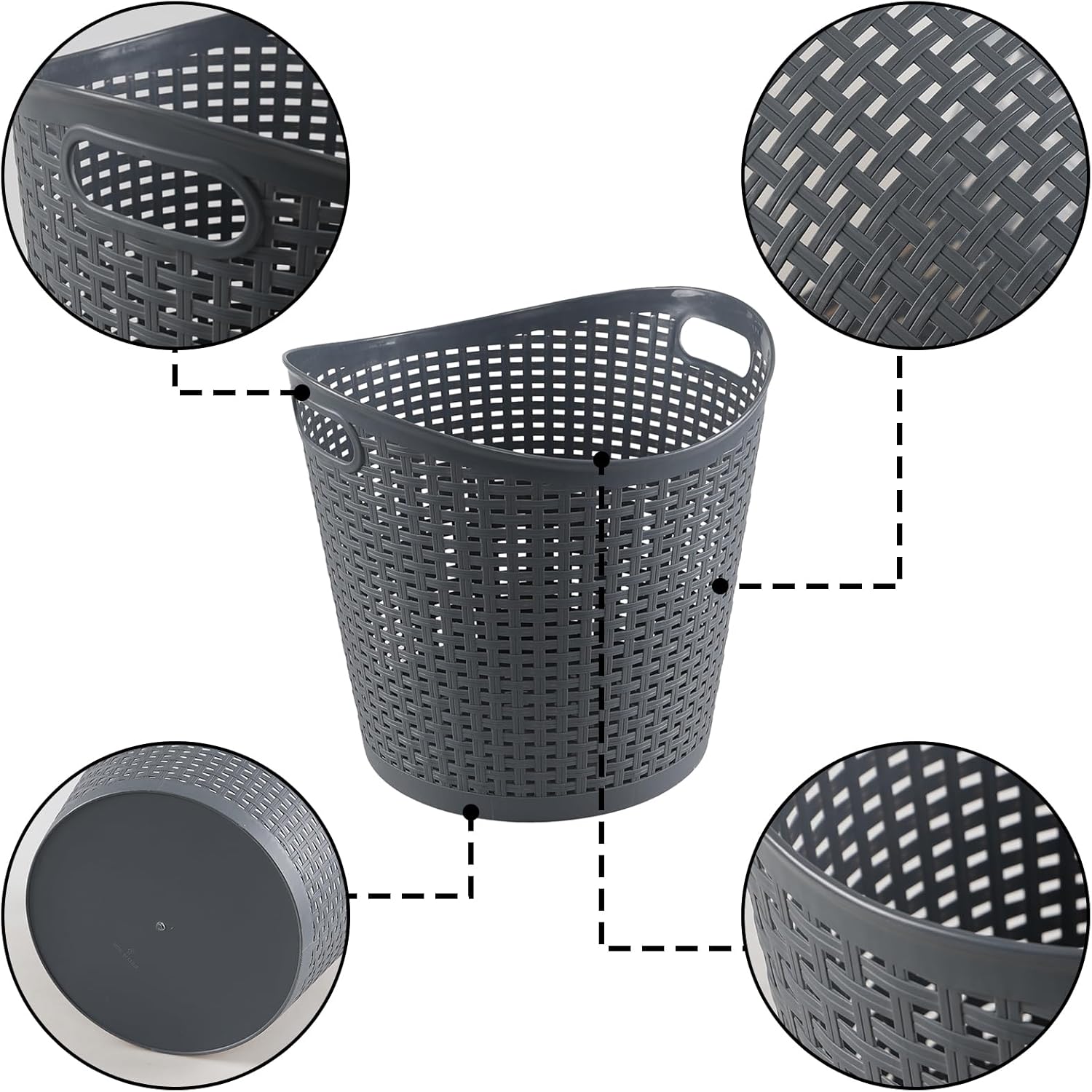 Kiddream 6 Pack Plastic Laundry Clothes Hamper Baskets, Large Storage Baskets for Organizing, 30 Liters Capacity, Dark Grey