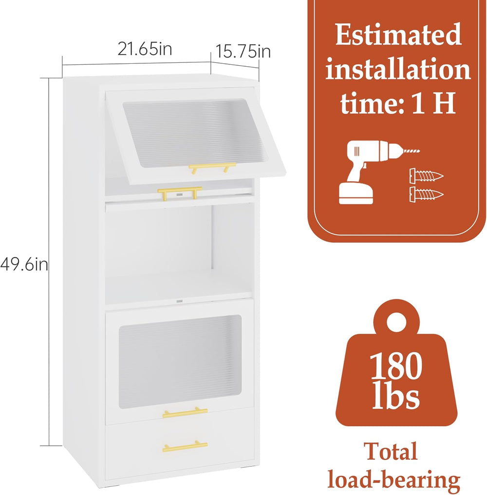 3-Tier Metal Kitchen Storage Cabinet with Drawer, Freestanding Microwaves Rac...