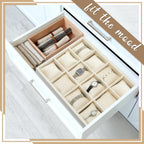 Henoyso 2 Pieces 12 Grid Velvet Watch Tray Jewelry Organizer Stackable Watch Bracelet Bangle Display Holder Adjustable Pillow(Beige)