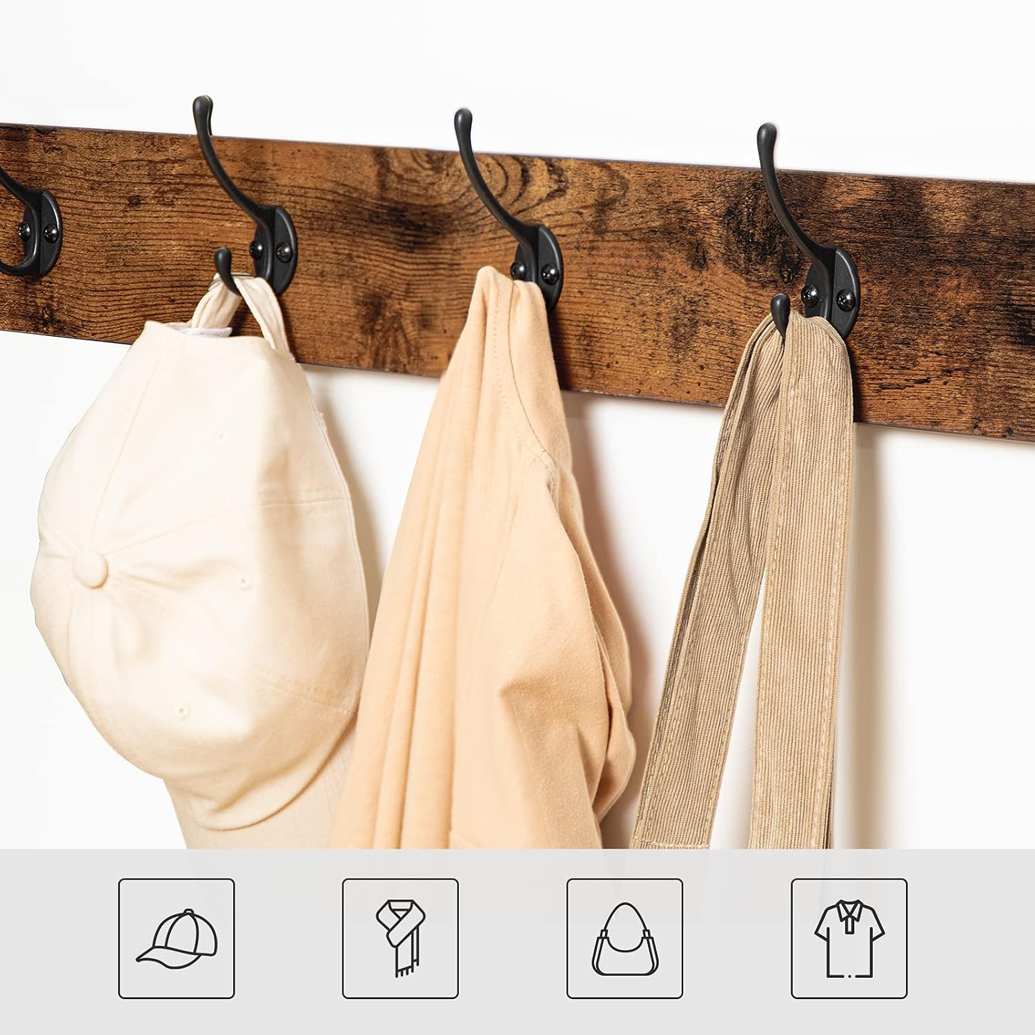 HOOBRO Hall Tree Entryway Storage Bench, Coat Rack Shoe Bench, Shoe Rack Organizer with Coat Hooks, 3-in-1 Design, Wooden Furniture with Metal Frame, Rustic Brown and Black BF17MT01