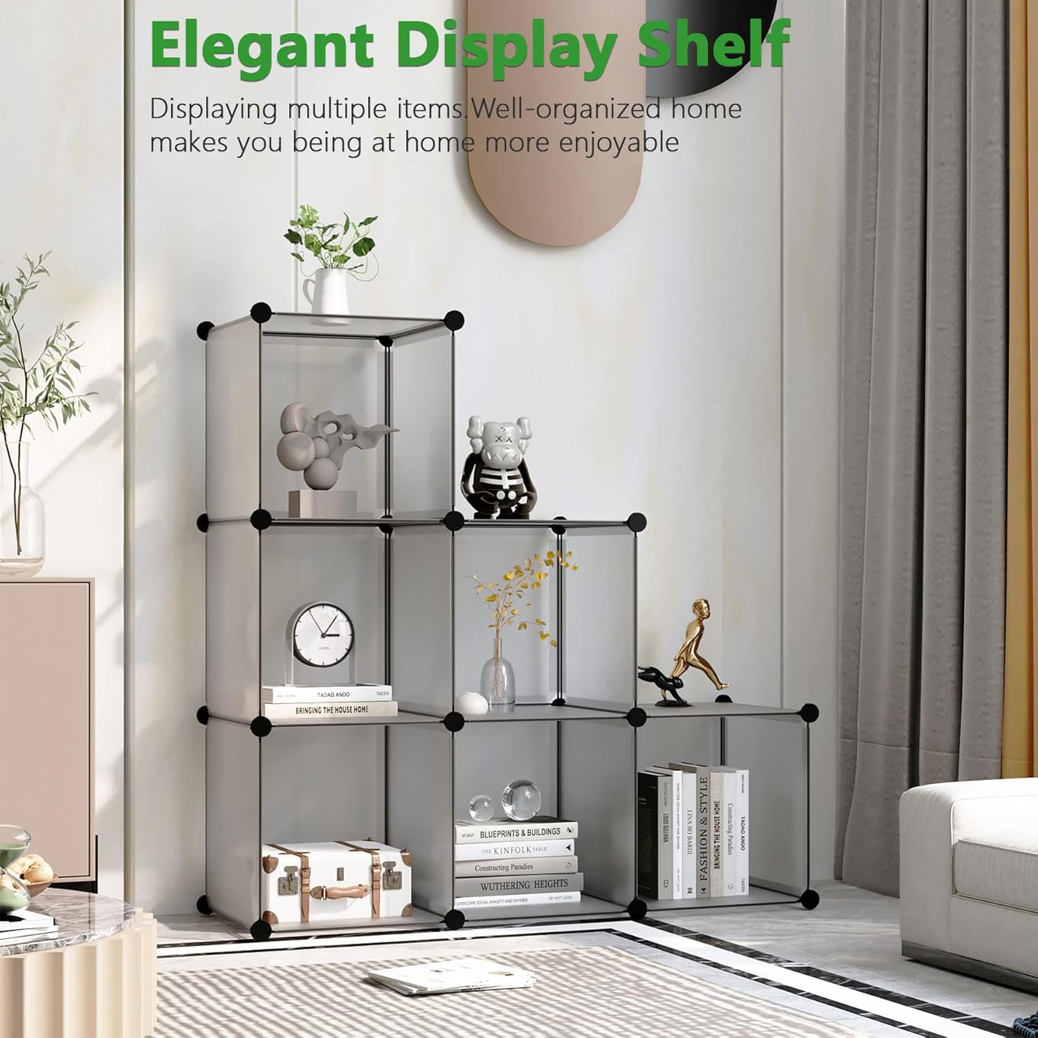 C&AHOME Cube Storage Organizer, 6-Cube Shelves Units, Closet Cabinet, DIY Plastic Modular Book Shelf, Ideal for Bedroom, Living Room, Office, 36.6" L x 12.4" W x 36.6" H Grey UPCS06G