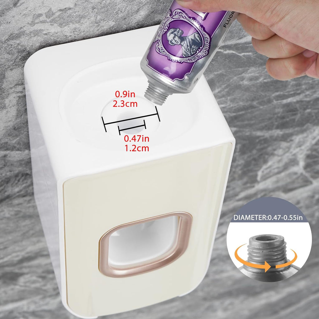 2 Slot Toothbrush Holder and Toothpaste Dispenser Wall Mounted, Automatic Toothpaste Squeezer, 2 in 1 Tooth Brush Toothpaste Organizer for Shower (Ivory Yellow 2Pack)