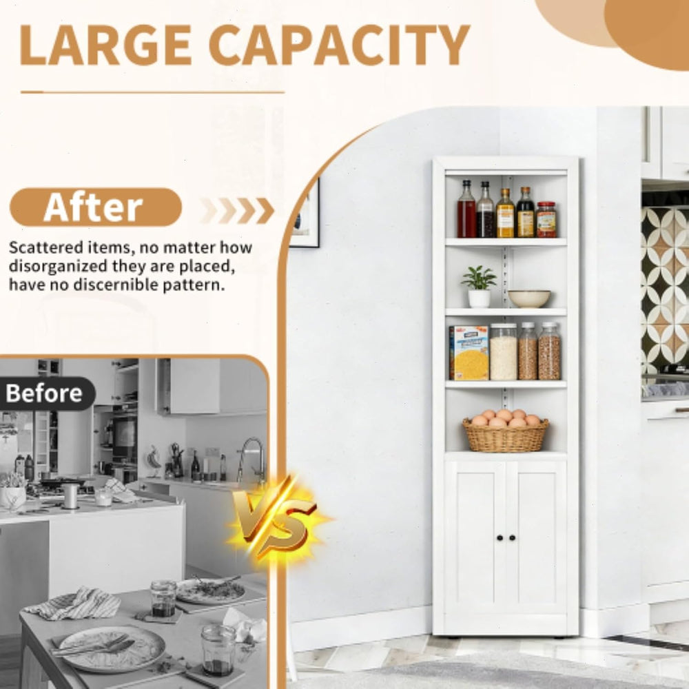 Metal Pantry Storage Cabinet with 4 Adjustable Shelves, 71" Tall Corner ...