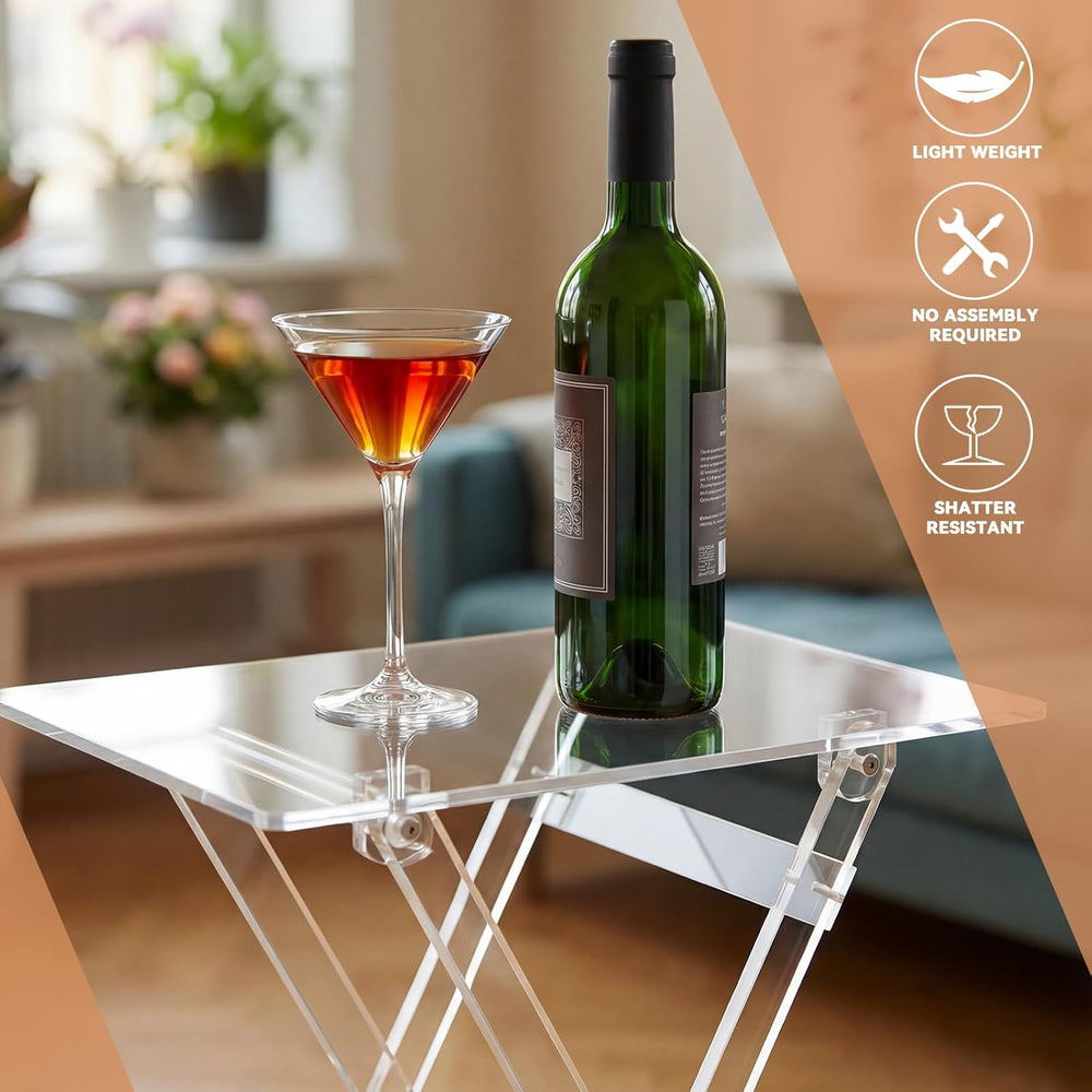 Beeveer Acrylic Foldable TV Dinner Table Small Folding Clear TV Tray Space Sa...