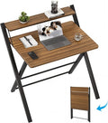GreenForest No Assembly Folding Desk, 2-Tier Compact Computer Desk with Shelf, Space Saving Foldable Table for Home Office, Dorm or Apartment, Portable Collapsible Sturdy Laptop Desk, Espresso