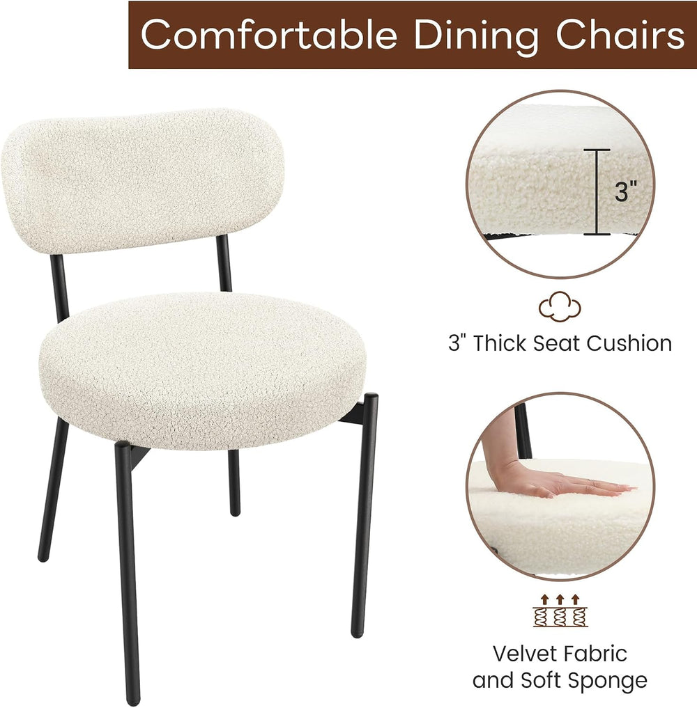 KROFEM Set of 4 Boucle Fabric Dining Chairs,White | Mid Century Modern Design...
