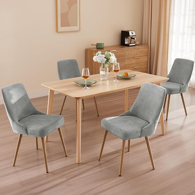 Modern Upholstered Dining Chairs Set of 4 with Thick Seat Cushion and Curved Back, Fabric Farmhouse Dinner Chair for Kitchen, Dining Room,Cafe (Fabric - Light Gray, Set of 4)