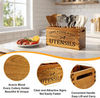 Acacia Wood Kitchen Utensil Holder Countertop Large Cooking Spoon Organizer | Farmhouse Wooden Spatula Holder for Party Counter Utensils Caddy Rustic Kitchen Accessories Decor Extra Large Utensil Crock