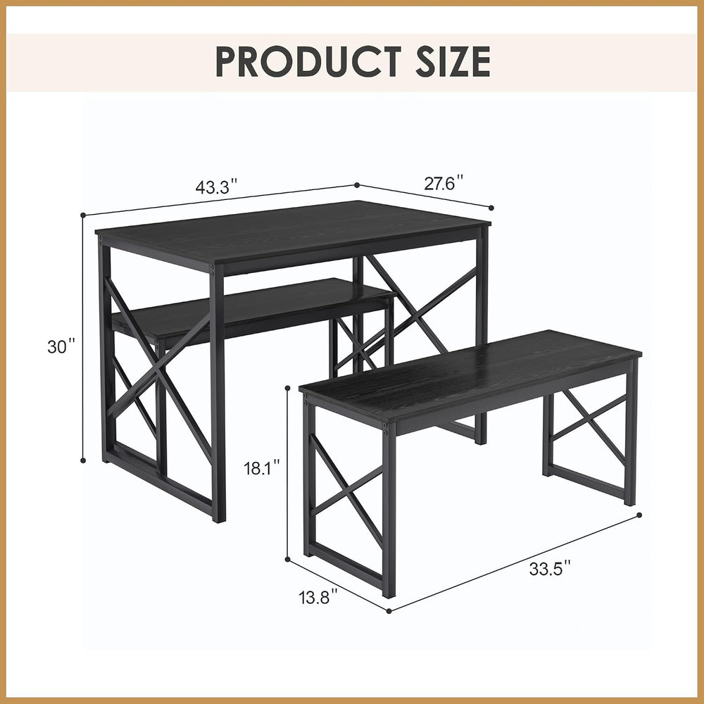 VECELO 43.3" Kitchen Dining Table Set for 4, Heavy-Duty Steel Frame &amp...