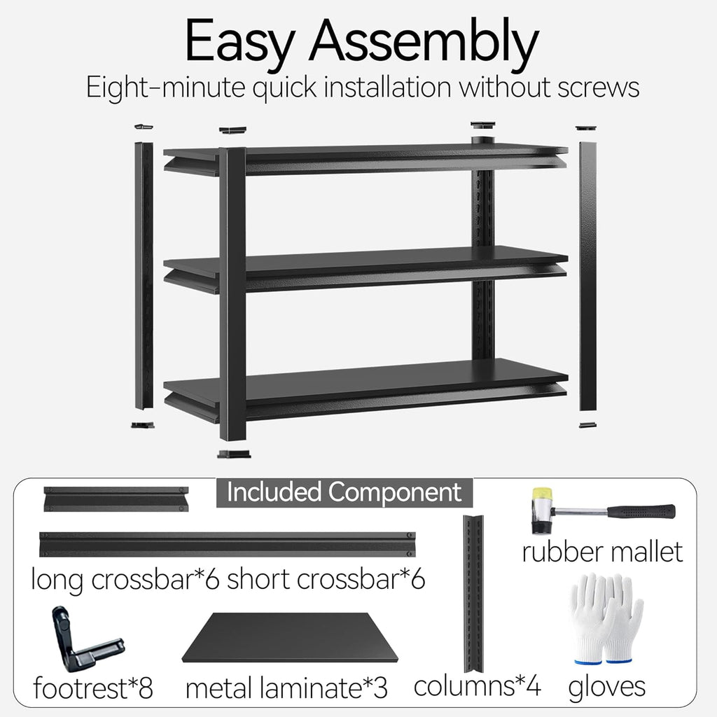 Storage Shelves, Garage Metal Shelving Unit, Adjustable, Double-Layer Column with Reinforced Ribs, Heavy-Duty, Capable of Bearing 1800 lbs, Suitable for Garage, Warehouse, Kitchen Storage