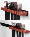 Premium Walnut Wood Belt Organizer with Sliding System - 12-Belt Heavy-Duty Belt Holder, Wall-Mounted Belt Hanger for Closet, Space Saving Storage & Elegant Father’s Day Gift
