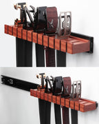 Premium Walnut Wood Belt Organizer with Sliding System - 12-Belt Heavy-Duty Belt Holder, Wall-Mounted Belt Hanger for Closet, Space Saving Storage & Elegant Father’s Day Gift