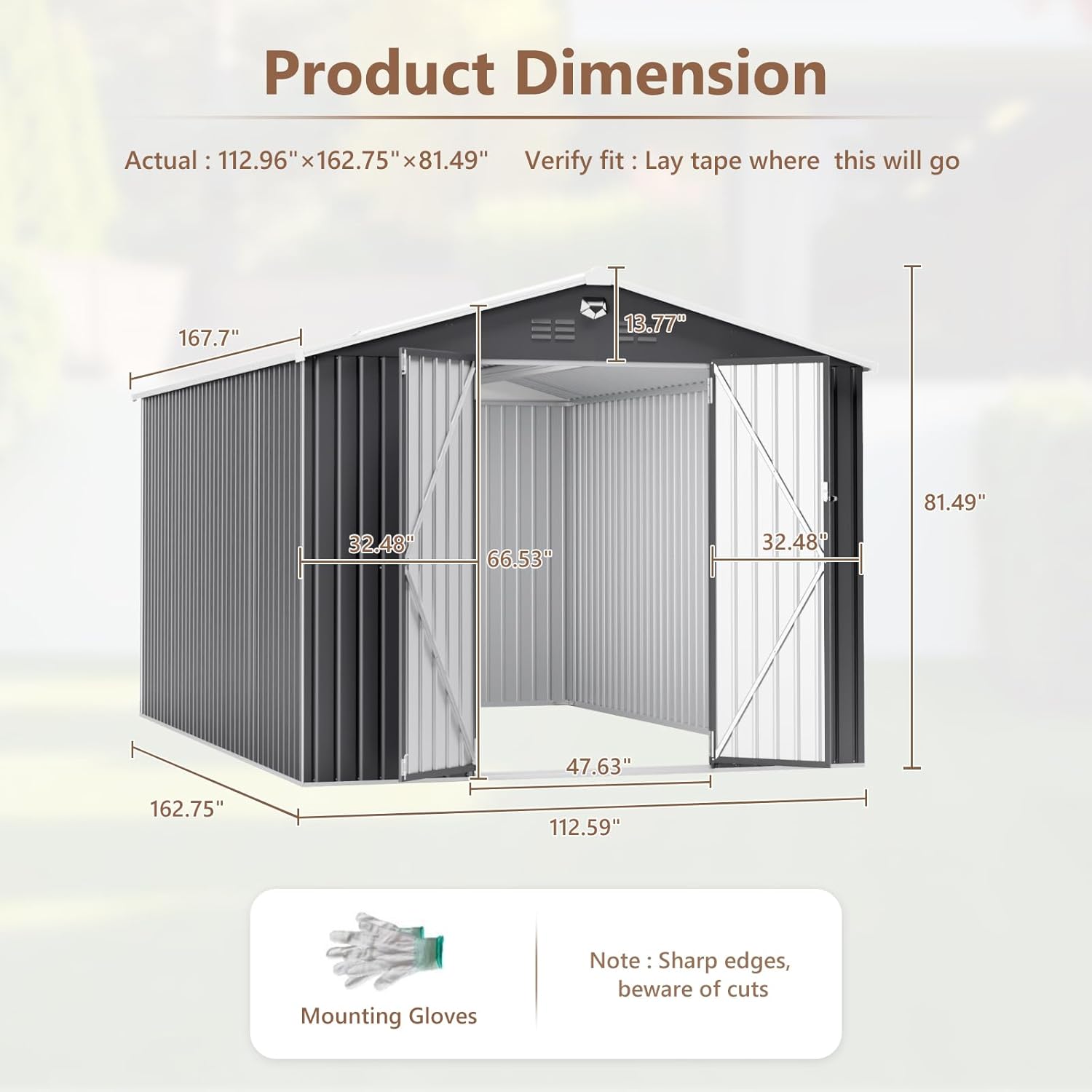 10x14 FT Outdoor Storage Shed, Metal Garden Shed - Tool Storage Sheds with Lockable Doors, Waterproof Outside Storage Building for Backyard, Patio (Black; Floor Not Included)