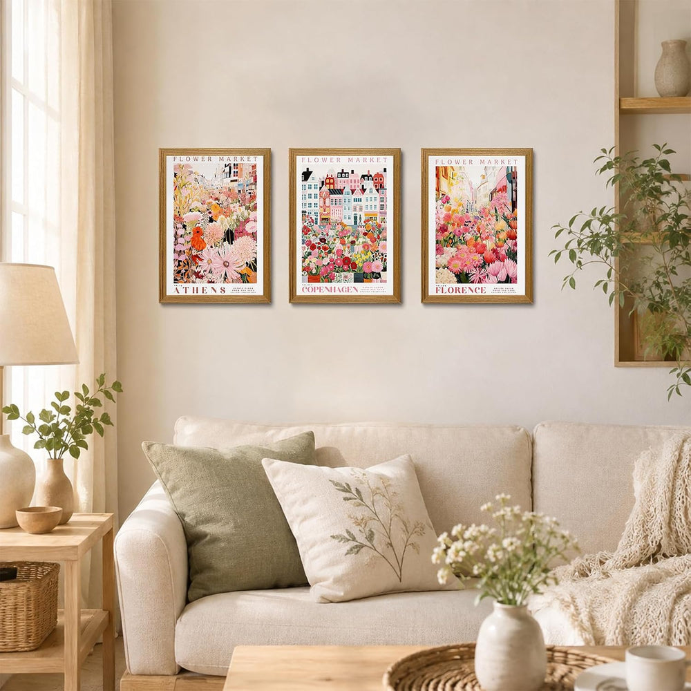 KISSFOX Pink Floral Wall Art Flower Market Pictures Travel Wall Decor
