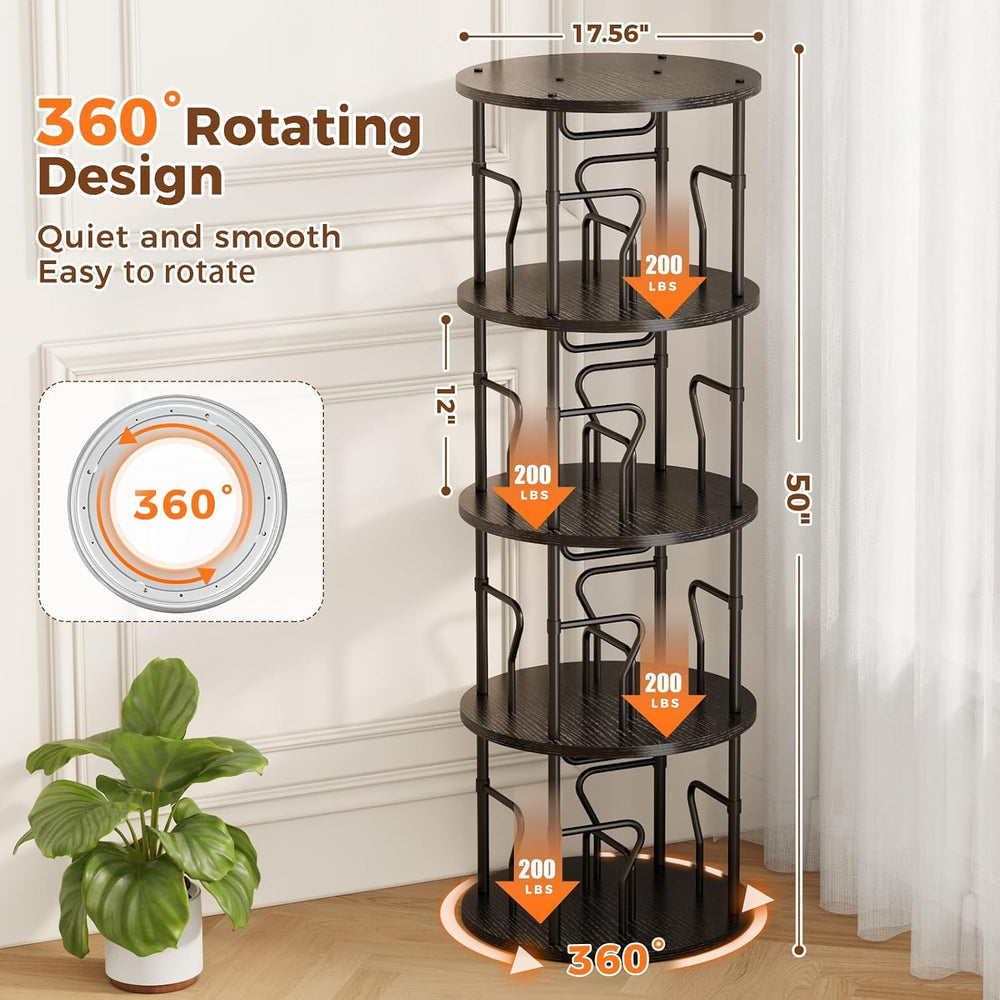 4 Tier Rotating Bookshelf Tower, 360° Display Round Bookcase, Floor Standing ...