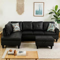 L-Shaped Sectional Sofa with Movable Chaise & Storage Ottoman, Leather 3-Piece Modular Convertible Couches for Living Room, Apartment & Office, Black
