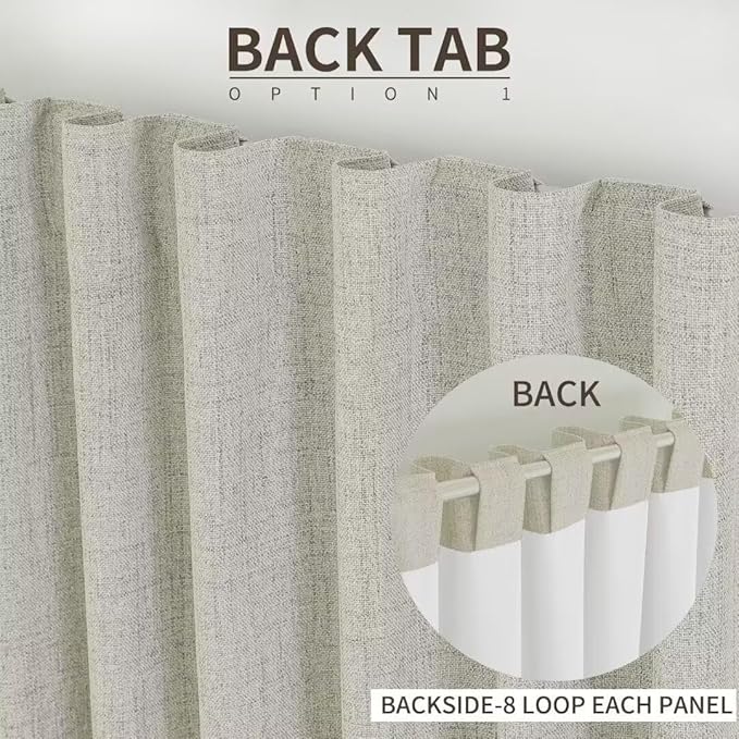 Joydeco Natural Linen Curtains 120 inch Length 2 Panels Set Burg 100% Blackout Patio Door Curtain Room Darkening Sliding Door Curtains Thermal Insulated Back tab Rod Pocket(105x120 inch, Light Beige)