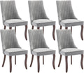 Grey Dining Chairs Set of 6，Linen Channel Tufted Kitchen Dining Room Chair with Curved Solid Wood Legs, Comfortable Fabric Upholstered Dining Chair for Dining Room, (Grey, 6pc)