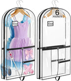 SLEEPING LAMB Dual-sided 6 Pockets Dance Garment Bags for Dancers, 40" Clear Kids Dance Costume Bag for Dance Competition Hanging Garment Bag for Ballet, Outfits, Cheer Uniform, Dress, 2 Packs, Black