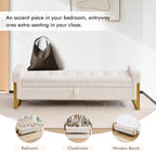 67" Storage Bench for Bedroom, King Size End of Bed Bench, Teddy Upholstered Storage Ottoman Bench with Golden Metal Legs, Bedroom Bench for Entryway, White