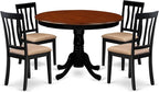 East West Furniture HLAN5-BCH-C 5 Piece Kitchen Table Set for 4 Includes a Round Dining Room Table with Pedestal and 4 Linen Fabric Upholstered Dining Chairs, 42x42 Inch, Black & Cherry