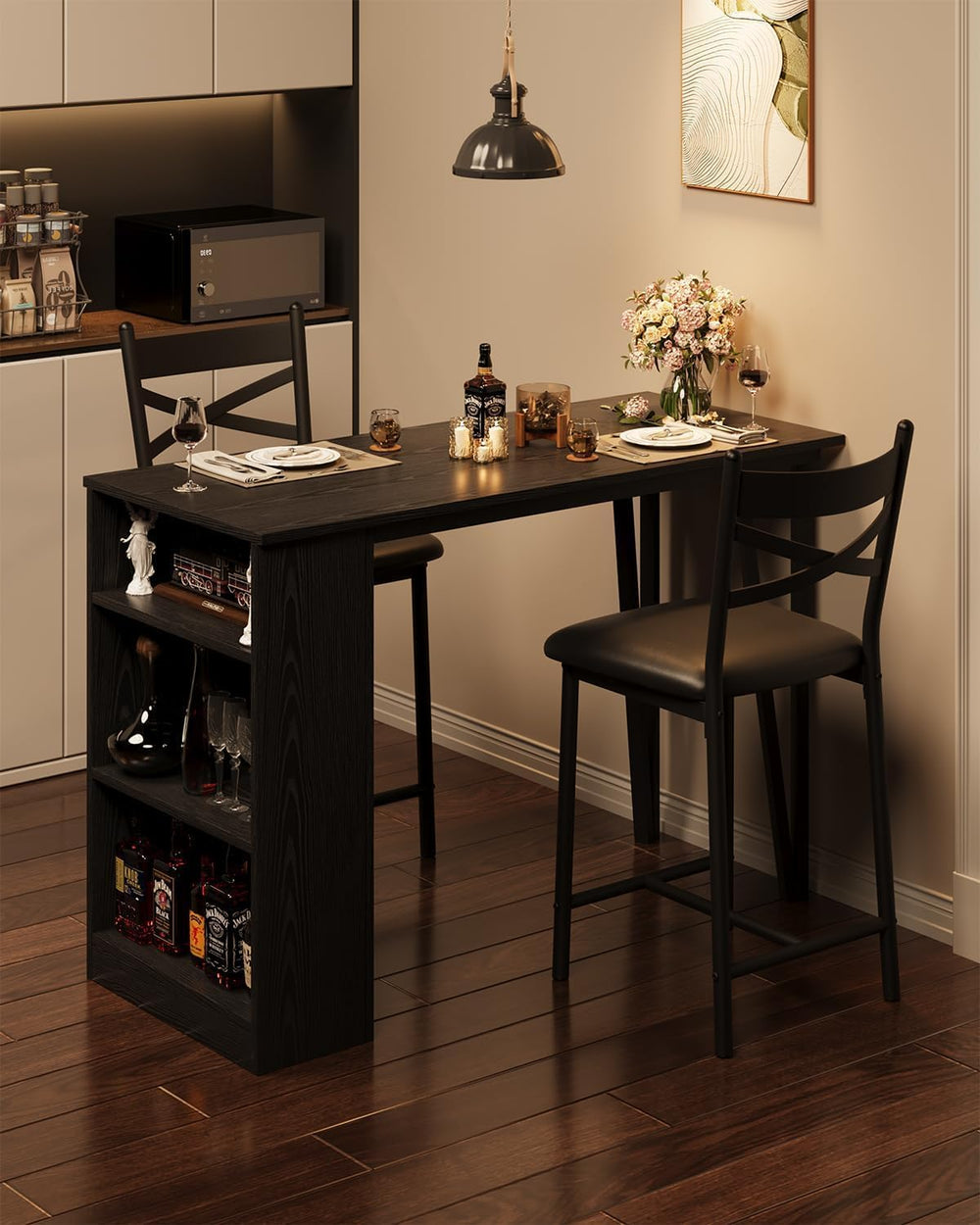 GAOMON 3 Piece Bar Table Set for 2, Bar Table and Chairs Set with with Flip T...