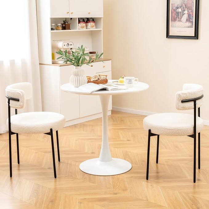 Giantex Boucle Dining Chairs Set of 2, Upholstered Round Kitchen Chair with C...
