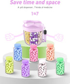 Pill Organizer,Pill Dispenser with 7 Large Compartments,Portable Pill Box for Travel, Anti-Mix Design & Wide Opening Design, Easy Access to Vitamin Dispenser, Includes 20 Blank Stickers(Purple)