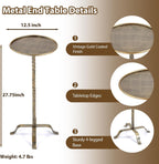 Metal Martini Table, Modern Antique Gold Side Table with 4 Legs, 27.75" Small Round Drink Table for Small Spaces Living Room Sofa Couch Patio