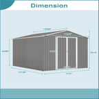 Metal Shed10x12 ft Outdoor Storage Shed,Metal Steel Utility Tool Shed Storage House with Double Lockable Doors and Air Vent for Backyard Garden Patio Lawn Gray