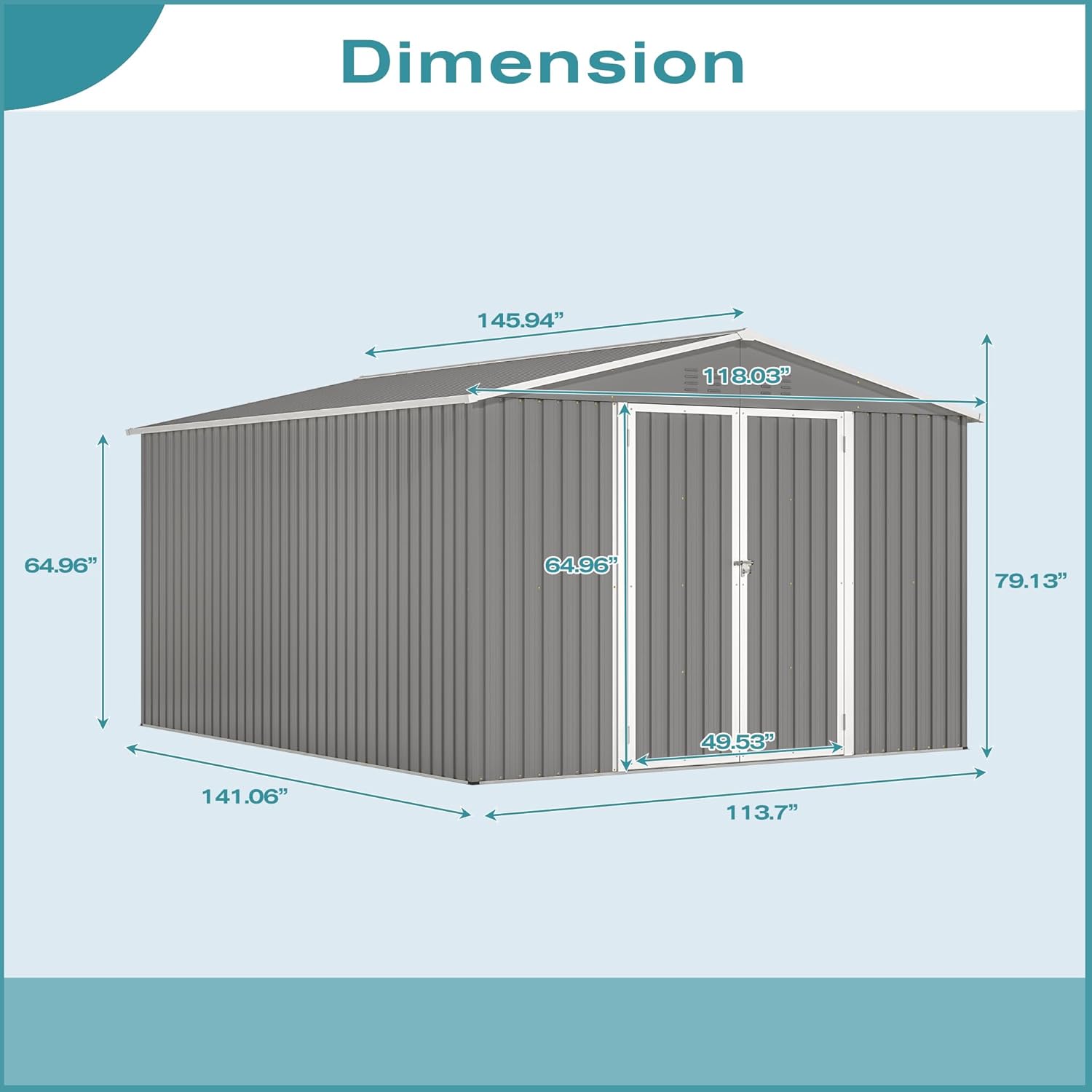 10x12 FT Outdoor Storage Shed with Floor Frame, Heavy Duty Metal Garden Tool Shed with Double Lockable Doors, Waterproof Backyard Utility Shed for Bikes, Lawn Mowers, Tools, Equipment