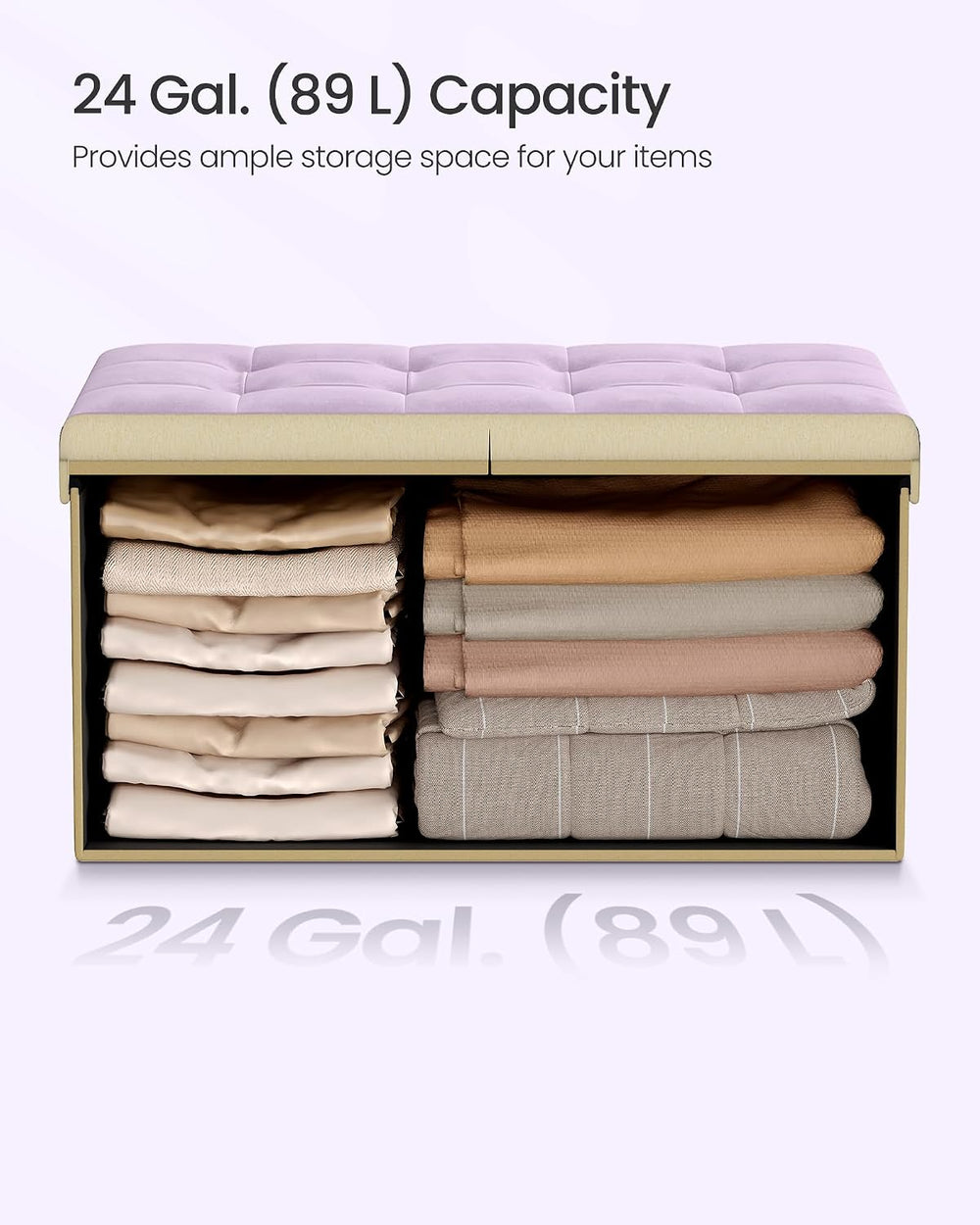 SONGMICS Foldable Storage Ottoman with Flipping Lid, 30 Inch Velvet Bench | C...