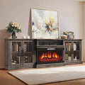 98" Farmhouse TV Stand with 36" Fireplace for Living Room,Media Entertainment Center with Adjustable Shelves and Large Storage Cabinets, TVs up to 100", Gray