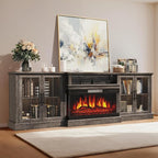 98" Farmhouse TV Stand with 36" Fireplace for Living Room,Media Entertainment Center with Adjustable Shelves and Large Storage Cabinets, TVs up to 100", Gray