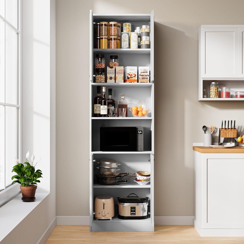 Cozy Castle Kitchen Pantry Cabinet, 75" Tall Wood Storage Cabinet with D...