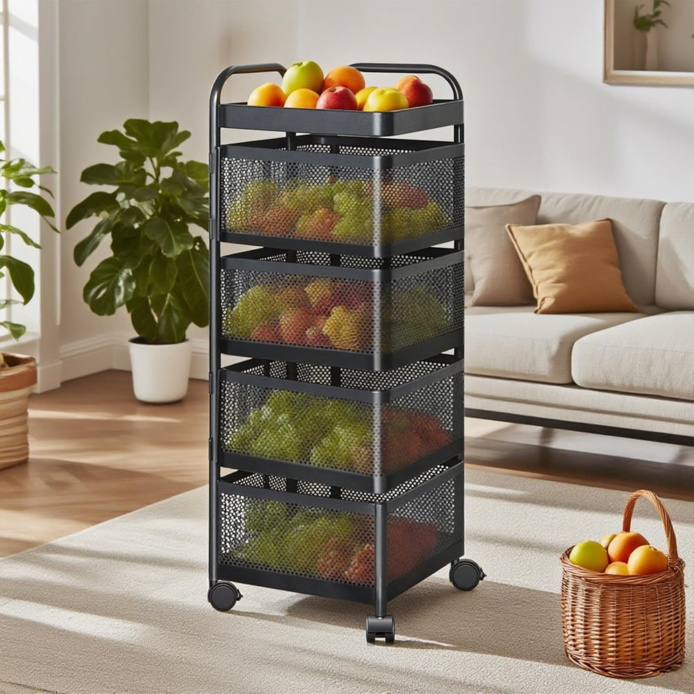 Rotating Kitchen Storage Rack, 4 Tier Rolling Cart with Fruit and Vegetable B...
