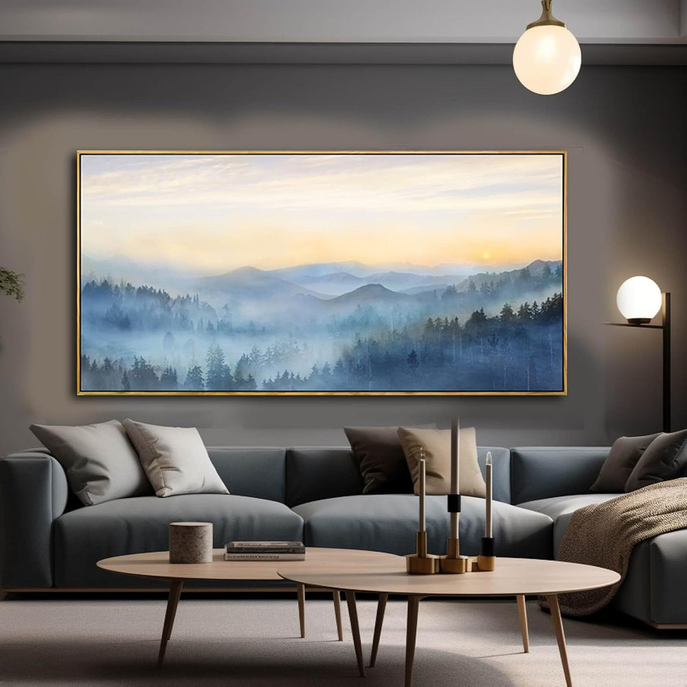 Home Decor Mountain Wall Art Blue Large Framed Artwork for Living Room Bedroo...