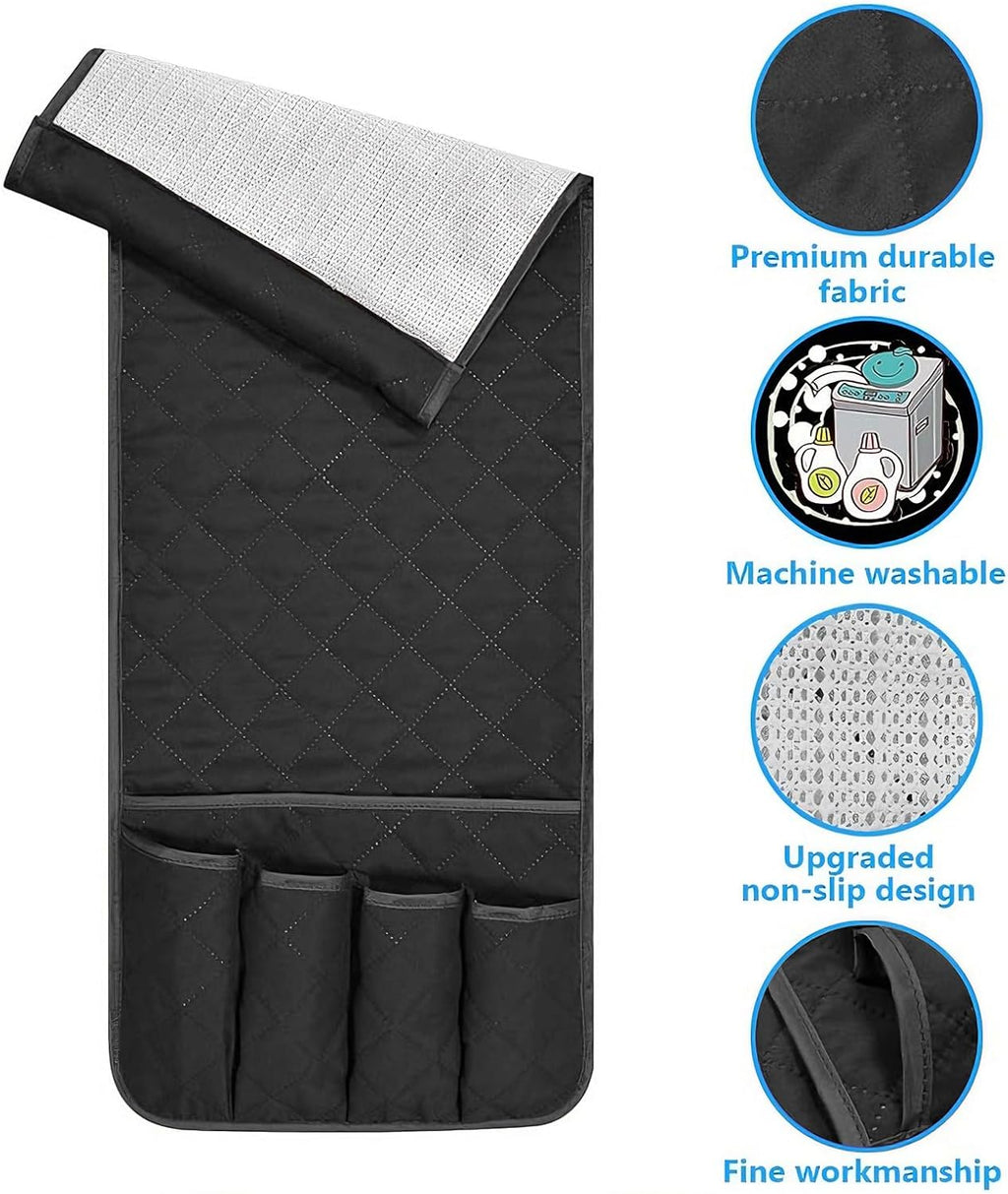Sofa Armrest Organizer Non-Slip Arm Chair Bedside Caddy Storage Organizer for Recliner Couch with 5 Pockets for Cell Phone TV Remote Control Magazines (BLACK)