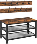 HOOBRO Hall Tree Entryway Storage Bench, Coat Rack Shoe Bench, Shoe Rack Organizer with Coat Hooks, 3-in-1 Design, Wooden Furniture with Metal Frame, Rustic Brown and Black BF17MT01