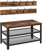 HOOBRO Hall Tree Entryway Storage Bench, Coat Rack Shoe Bench, Shoe Rack Organizer with Coat Hooks, 3-in-1 Design, Wooden Furniture with Metal Frame, Rustic Brown and Black BF17MT01
