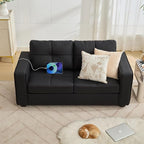 TYBOATLE 65" Faux Leather Loveseat for Living Room, Comfy Mid-Century Modern Tufted Black Loveseat w/USB Charging Ports and Wide Arms, 2 Seater Office Small Couch for Small Space Bedroom