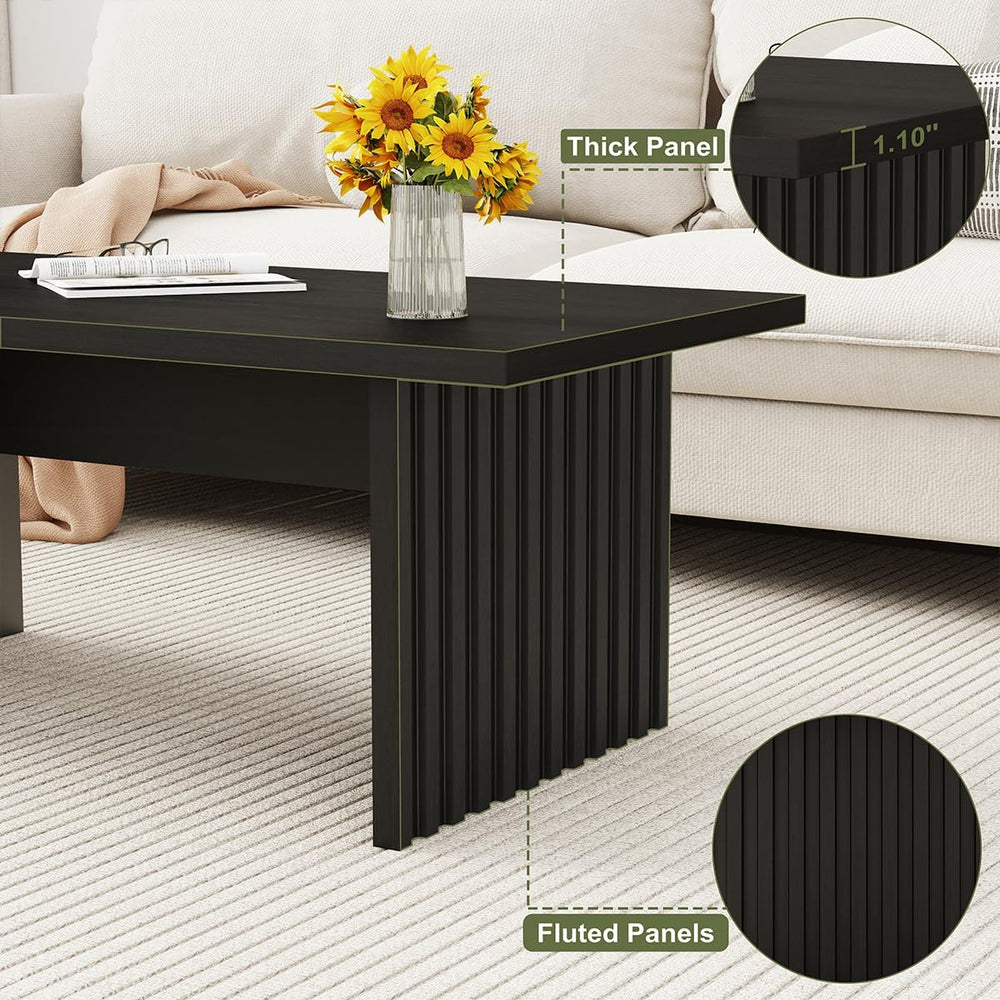 BON AUGURE Black Coffee Table, 43 Inch Modern Coffee Tables for Living Room, ...