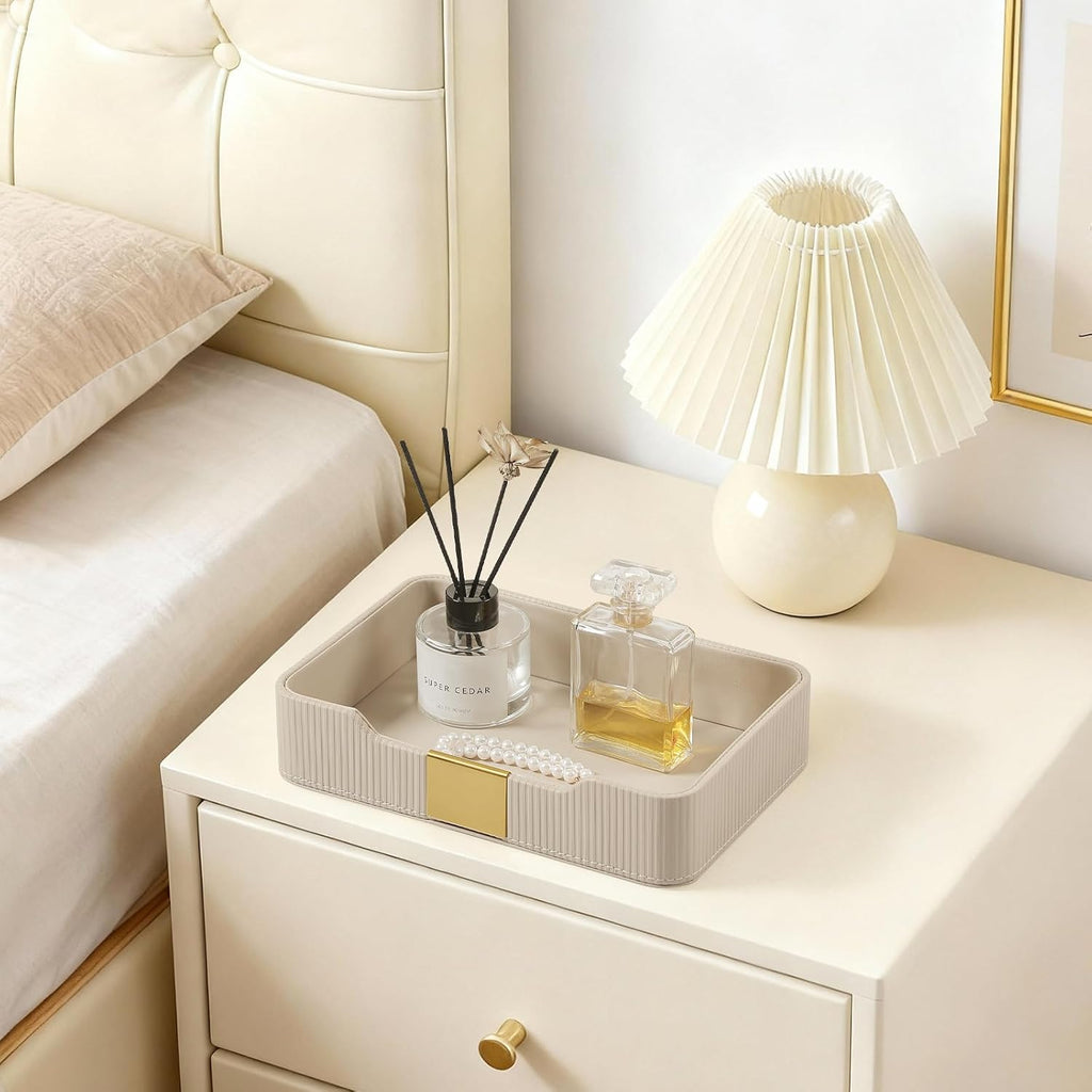 Valet Tray Organizer Keay Bowl Catchall Tray Nightstand Organizer | PU Leather, Brass Accents Block, Soft Lining, Larger Size, Waterproof And Stain-Resistant