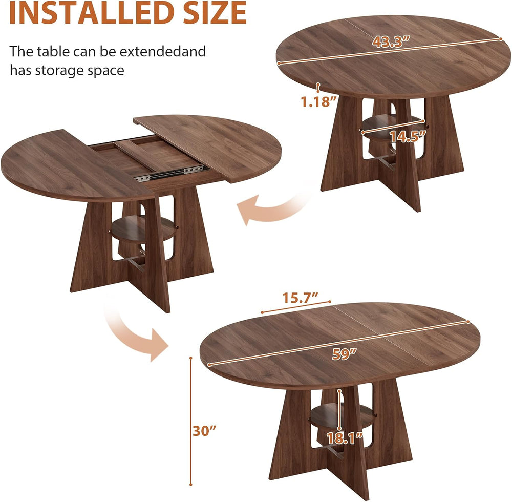 43.3''-59'' Round Extendable Dining Table, Oval Dining Table ...
