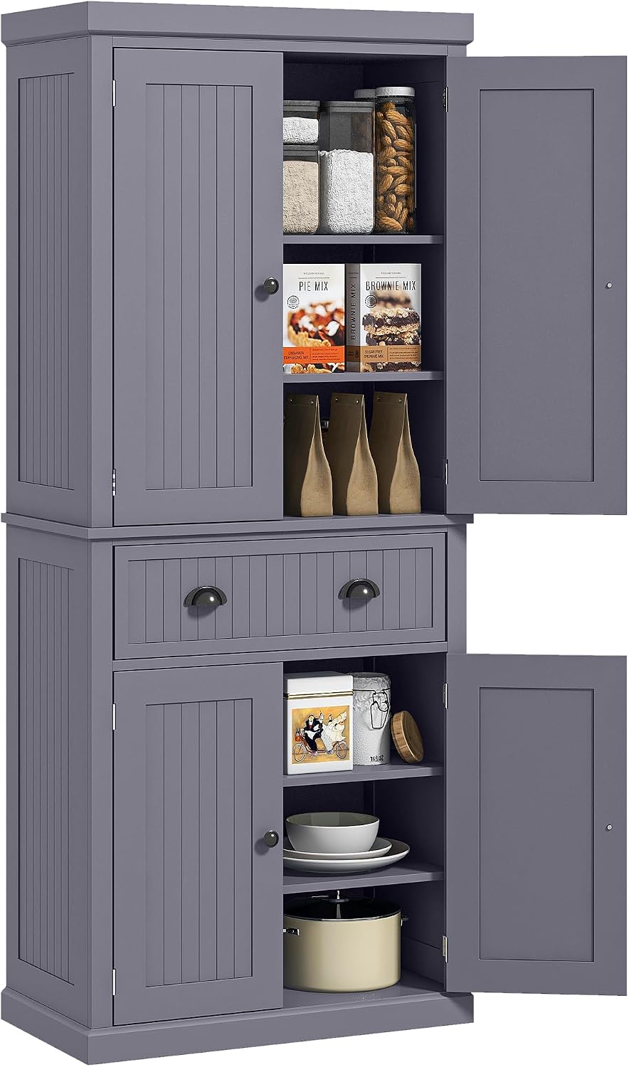 Blue 72" Farmhouse Kitchen Pantry Cabinet Bathroom Cabinet, Multiple Sto...